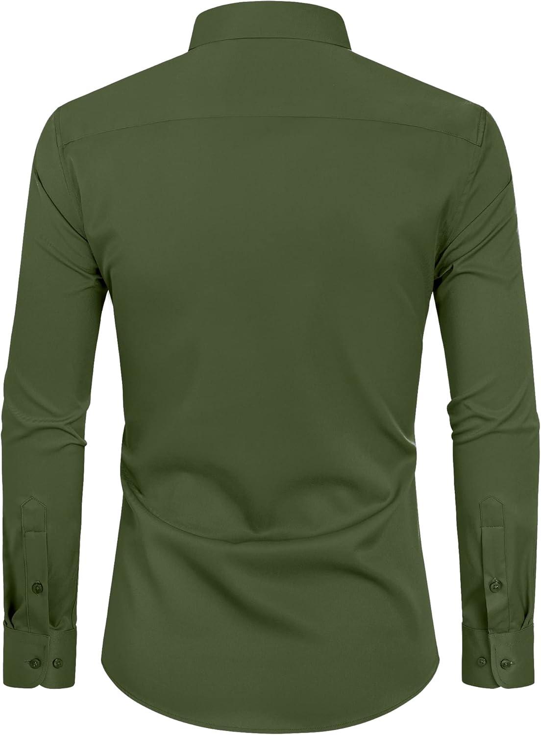 imageAlimens amp Gentle Slim Fit Dress Shirts for Men Long Sleeve Stretch Stain Proof Wrinkle Free Button Down Shirts Formal ShirtsArmy Green