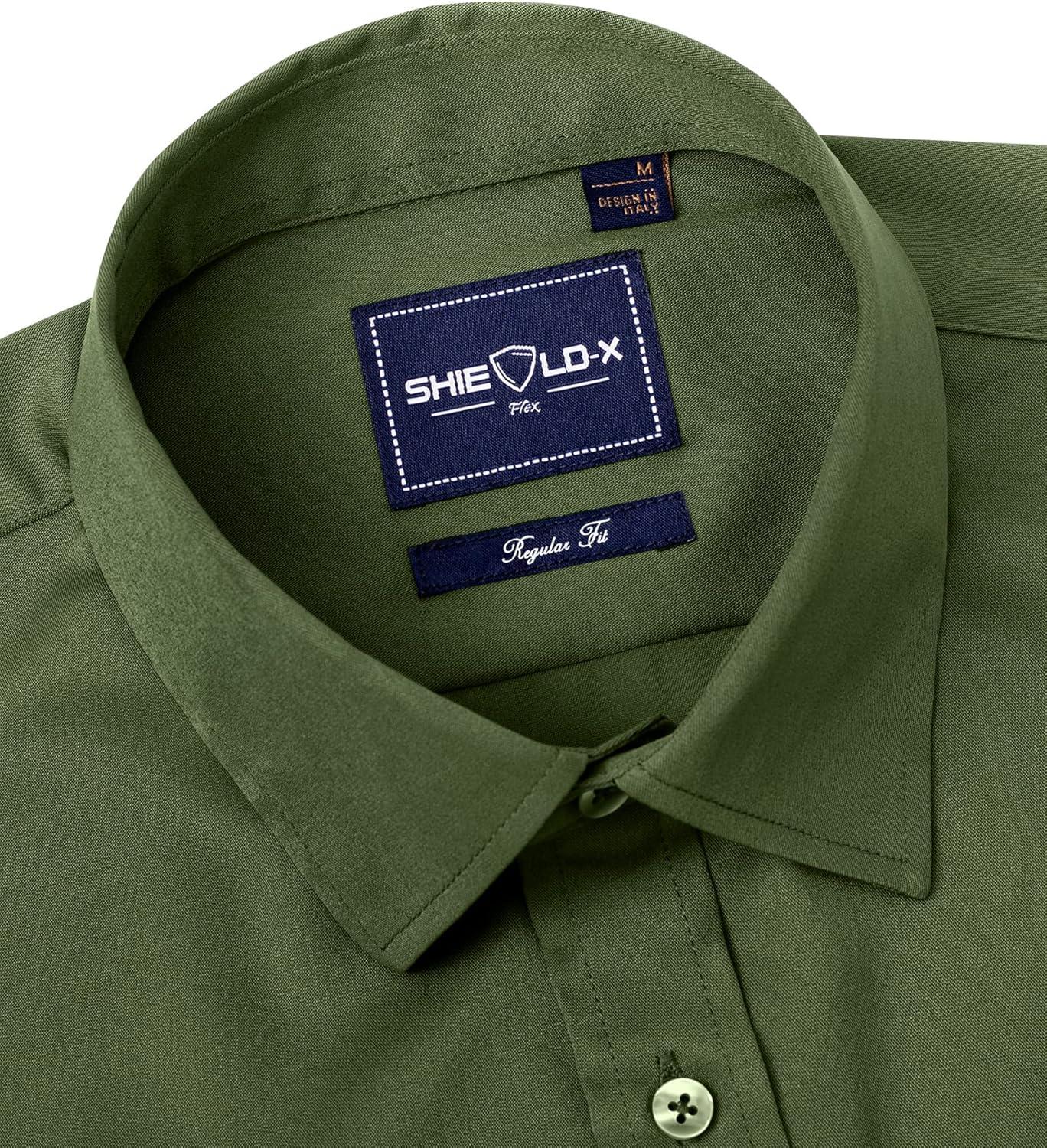 imageAlimens amp Gentle Slim Fit Dress Shirts for Men Long Sleeve Stretch Stain Proof Wrinkle Free Button Down Shirts Formal ShirtsArmy Green
