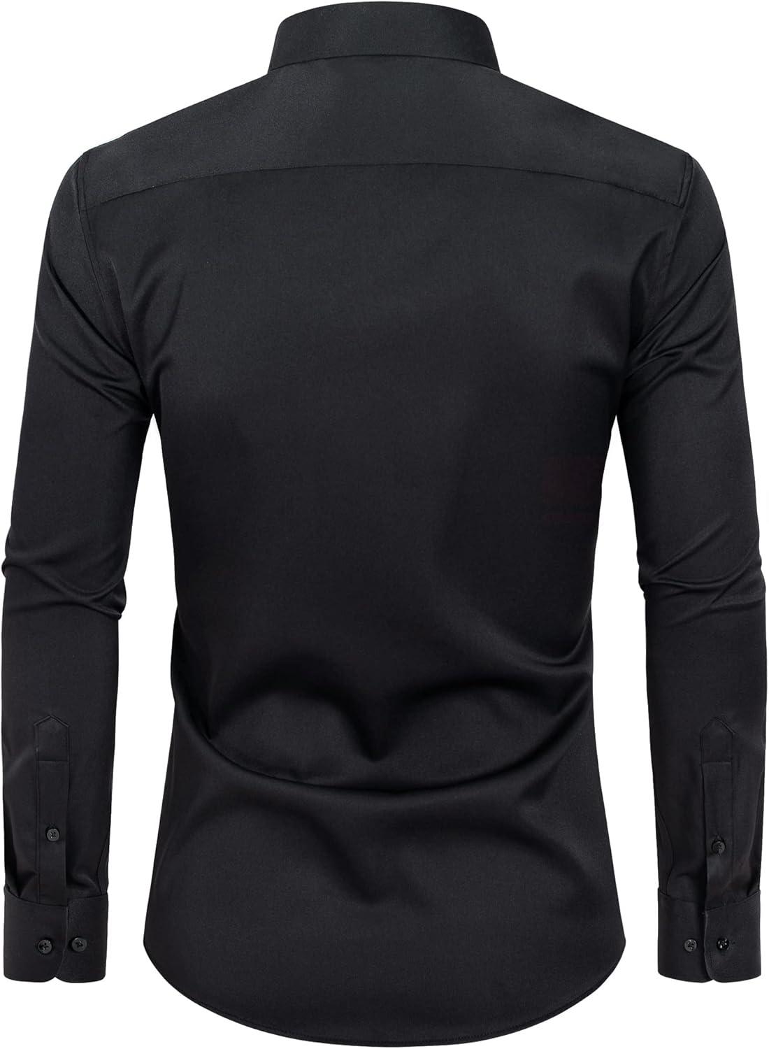 imageAlimens amp Gentle Slim Fit Dress Shirts for Men Long Sleeve Stretch Stain Proof Wrinkle Free Button Down Shirts Formal ShirtsBlack