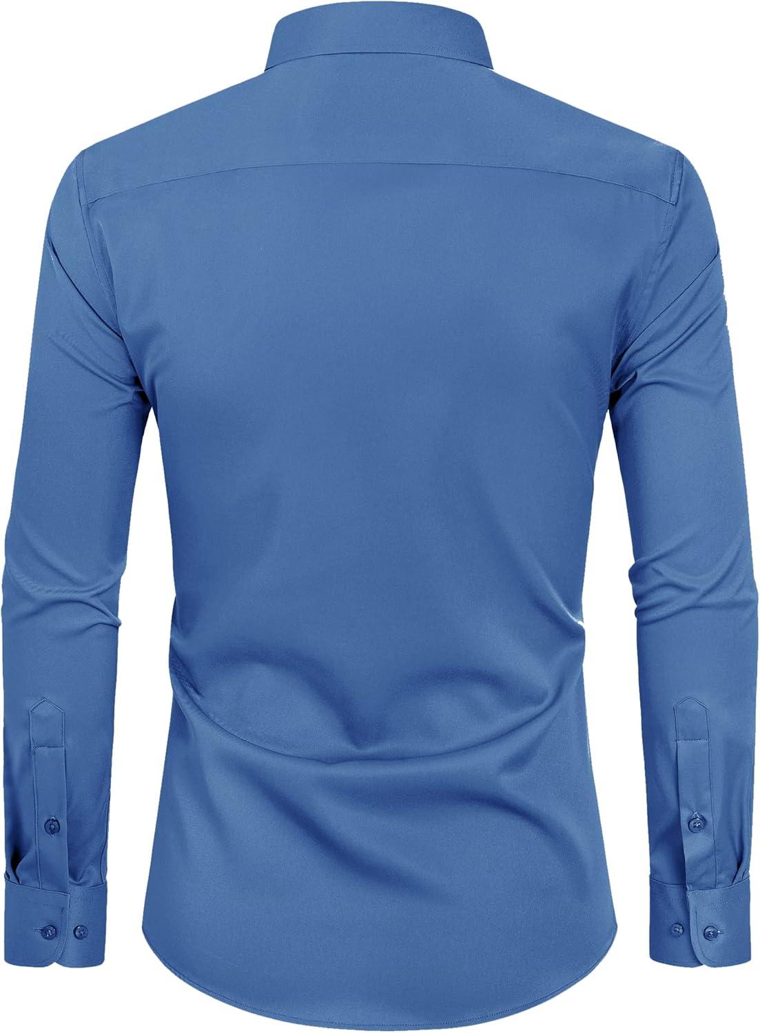 imageAlimens amp Gentle Slim Fit Dress Shirts for Men Long Sleeve Stretch Stain Proof Wrinkle Free Button Down Shirts Formal ShirtsBlue Mood