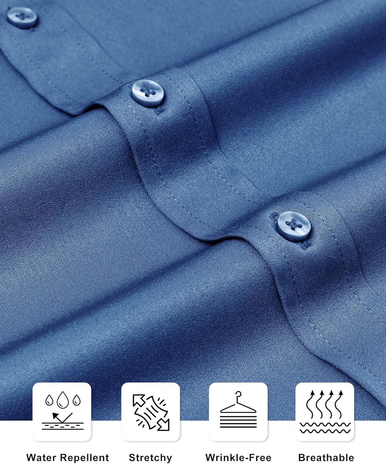 imageAlimens amp Gentle Slim Fit Dress Shirts for Men Long Sleeve Stretch Stain Proof Wrinkle Free Button Down Shirts Formal ShirtsBlue Mood