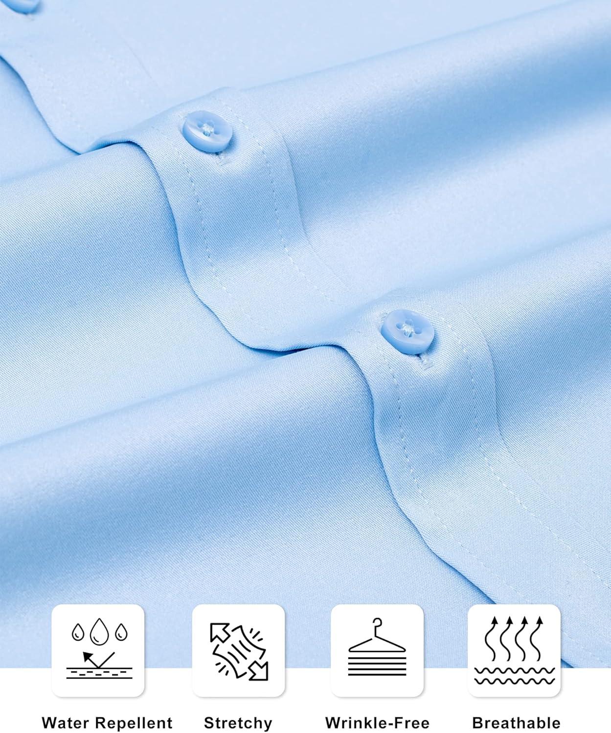 imageAlimens amp Gentle Slim Fit Dress Shirts for Men Long Sleeve Stretch Stain Proof Wrinkle Free Button Down Shirts Formal ShirtsBlue Sky