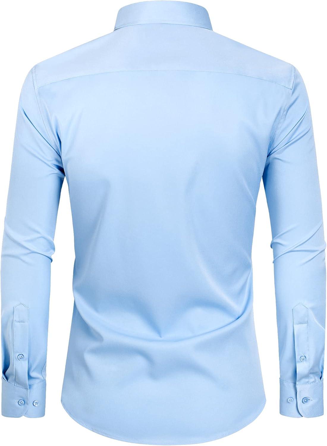 imageAlimens amp Gentle Slim Fit Dress Shirts for Men Long Sleeve Stretch Stain Proof Wrinkle Free Button Down Shirts Formal ShirtsBlue Sky