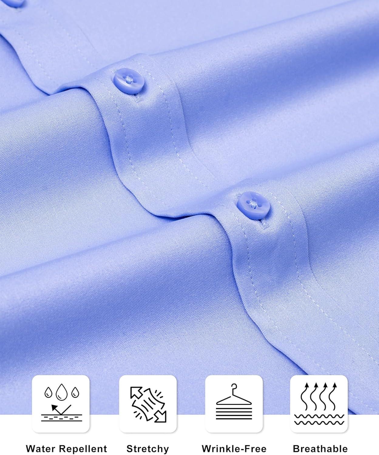 imageAlimens amp Gentle Slim Fit Dress Shirts for Men Long Sleeve Stretch Stain Proof Wrinkle Free Button Down Shirts Formal ShirtsBlue Vlet