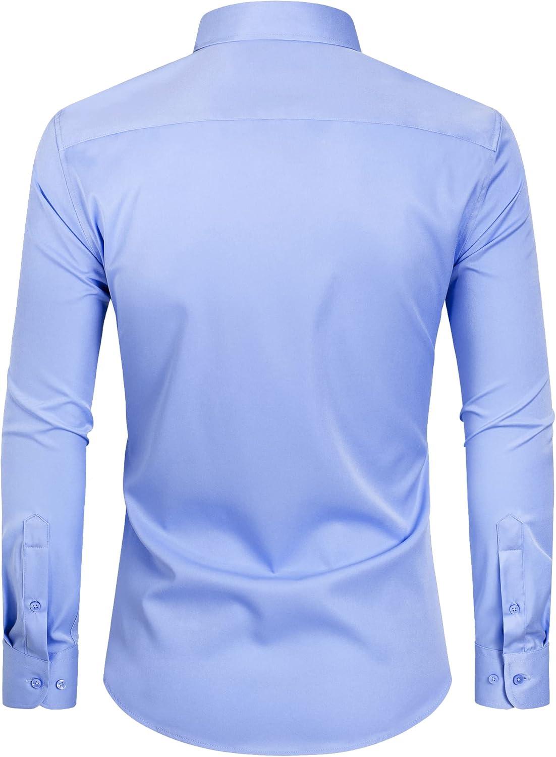 imageAlimens amp Gentle Slim Fit Dress Shirts for Men Long Sleeve Stretch Stain Proof Wrinkle Free Button Down Shirts Formal ShirtsBlue Vlet