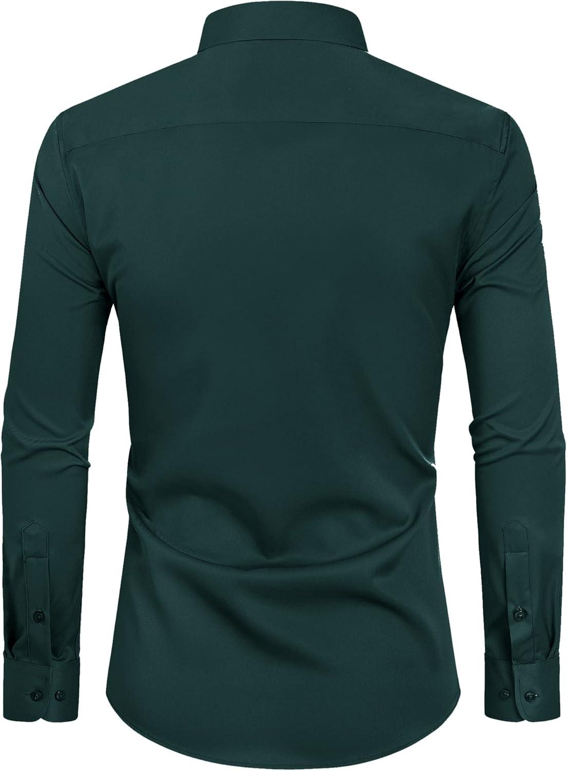 imageAlimens amp Gentle Slim Fit Dress Shirts for Men Long Sleeve Stretch Stain Proof Wrinkle Free Button Down Shirts Formal ShirtsDark Green