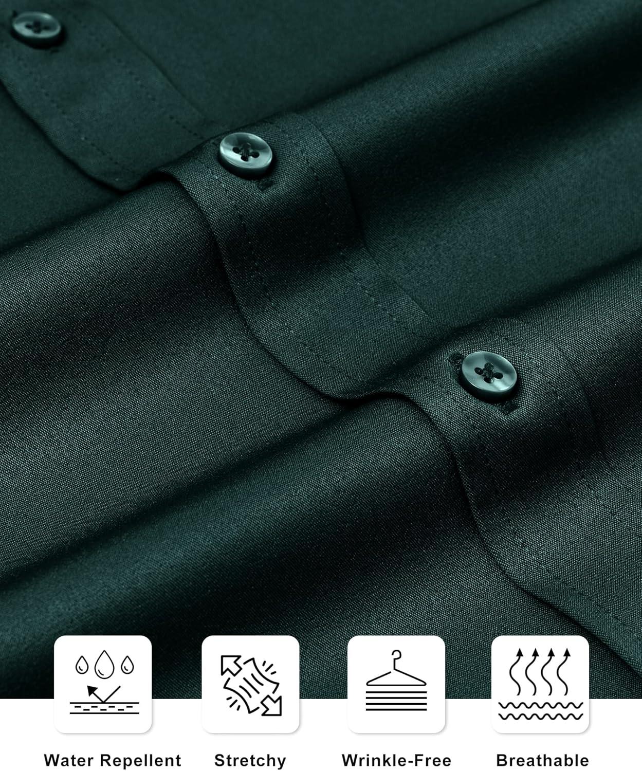 imageAlimens amp Gentle Slim Fit Dress Shirts for Men Long Sleeve Stretch Stain Proof Wrinkle Free Button Down Shirts Formal ShirtsDark Green
