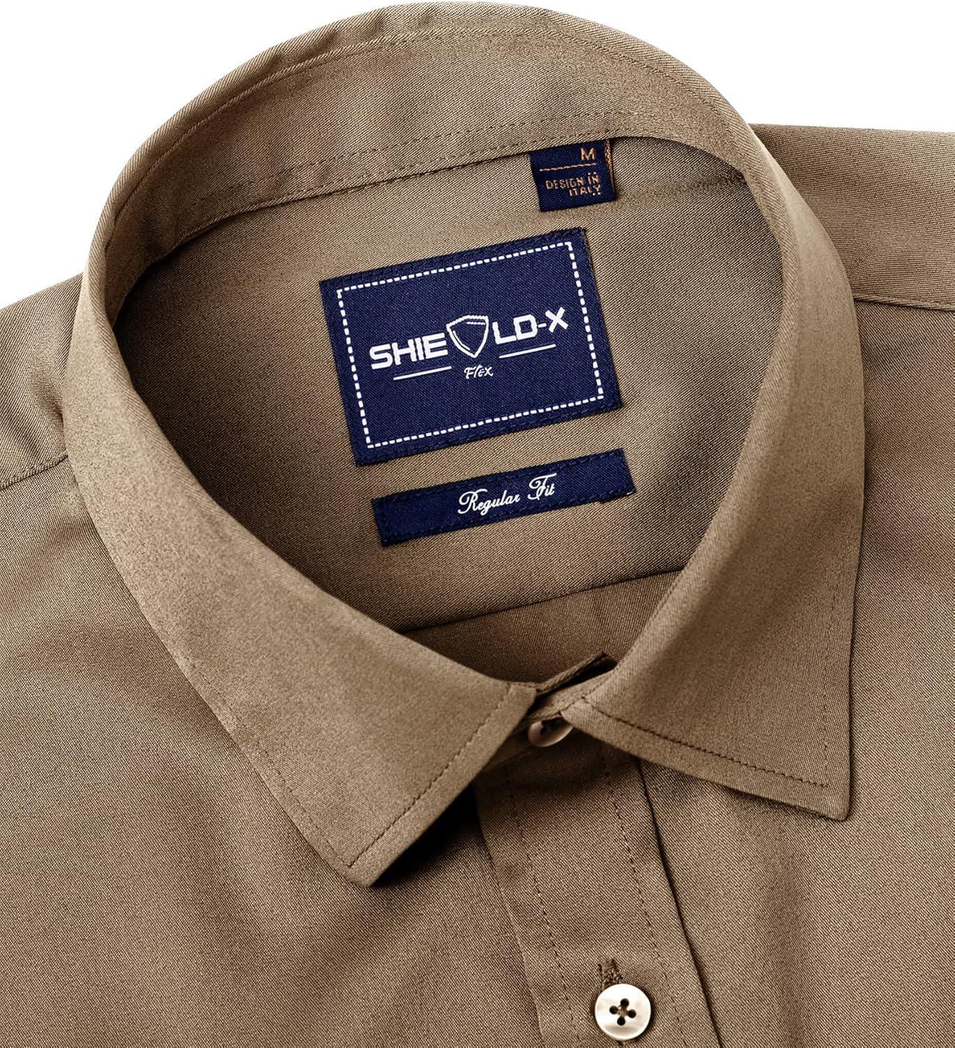 imageAlimens amp Gentle Slim Fit Dress Shirts for Men Long Sleeve Stretch Stain Proof Wrinkle Free Button Down Shirts Formal ShirtsDark Khaki
