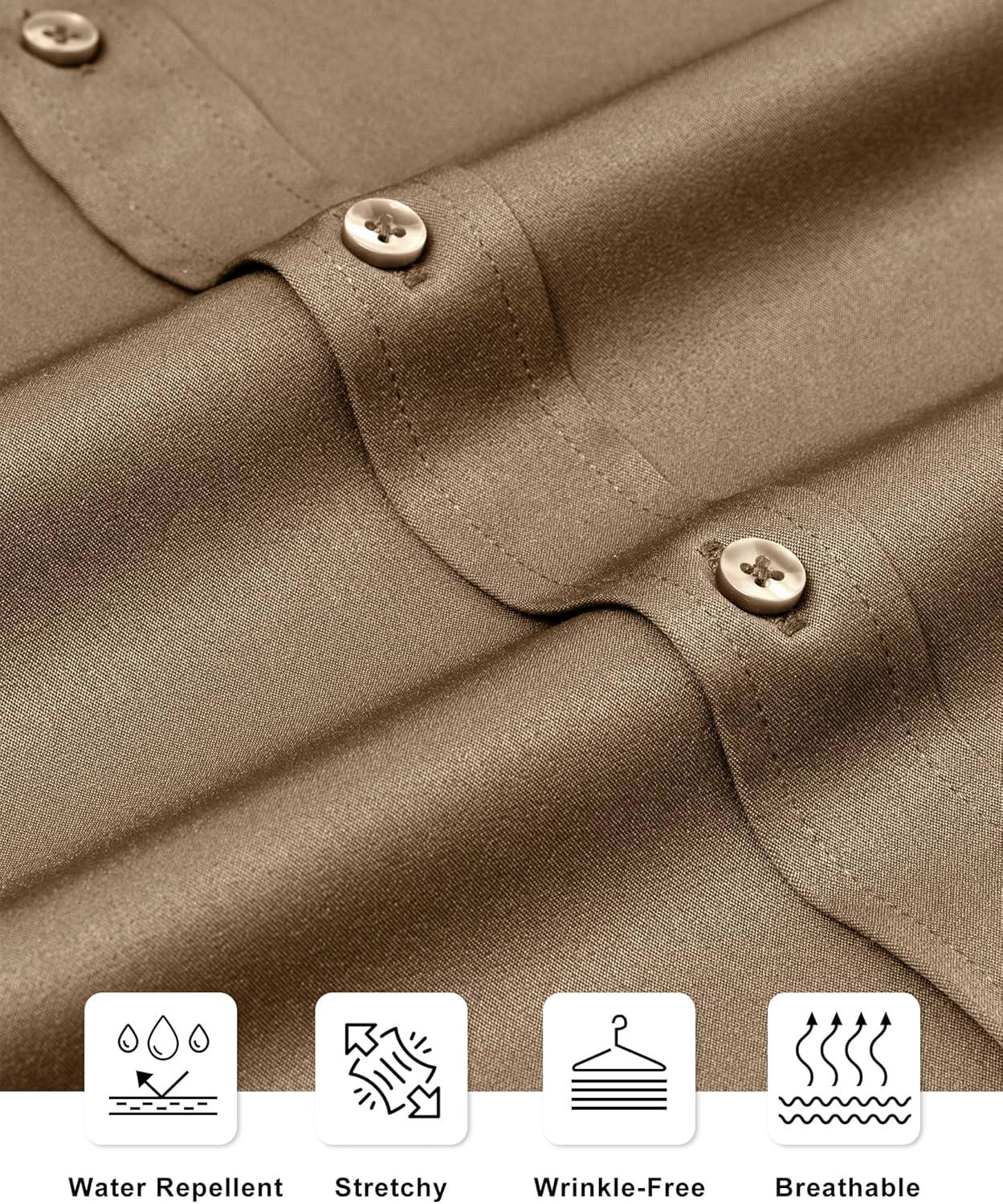 imageAlimens amp Gentle Slim Fit Dress Shirts for Men Long Sleeve Stretch Stain Proof Wrinkle Free Button Down Shirts Formal ShirtsDark Khaki