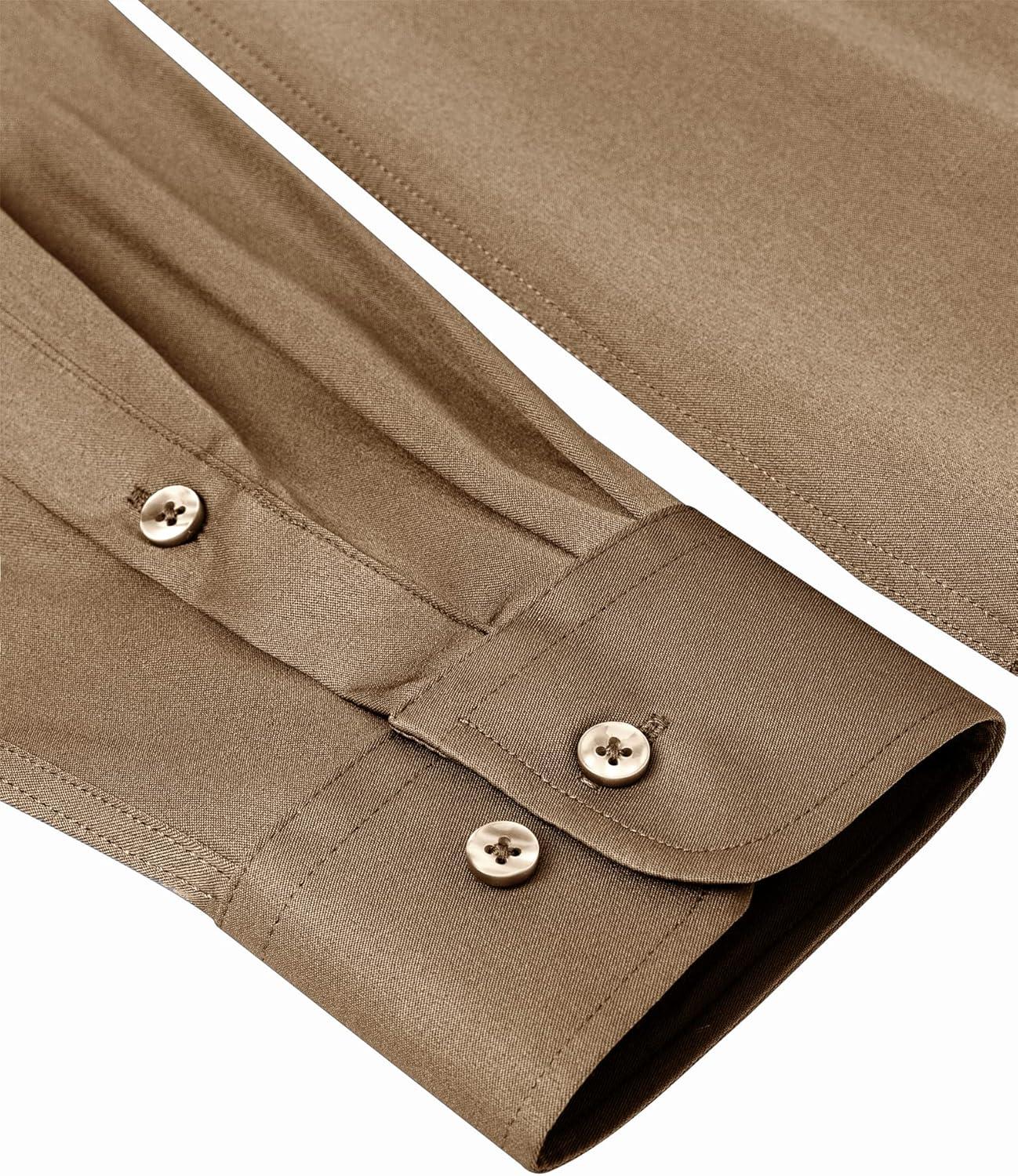 imageAlimens amp Gentle Slim Fit Dress Shirts for Men Long Sleeve Stretch Stain Proof Wrinkle Free Button Down Shirts Formal ShirtsDark Khaki