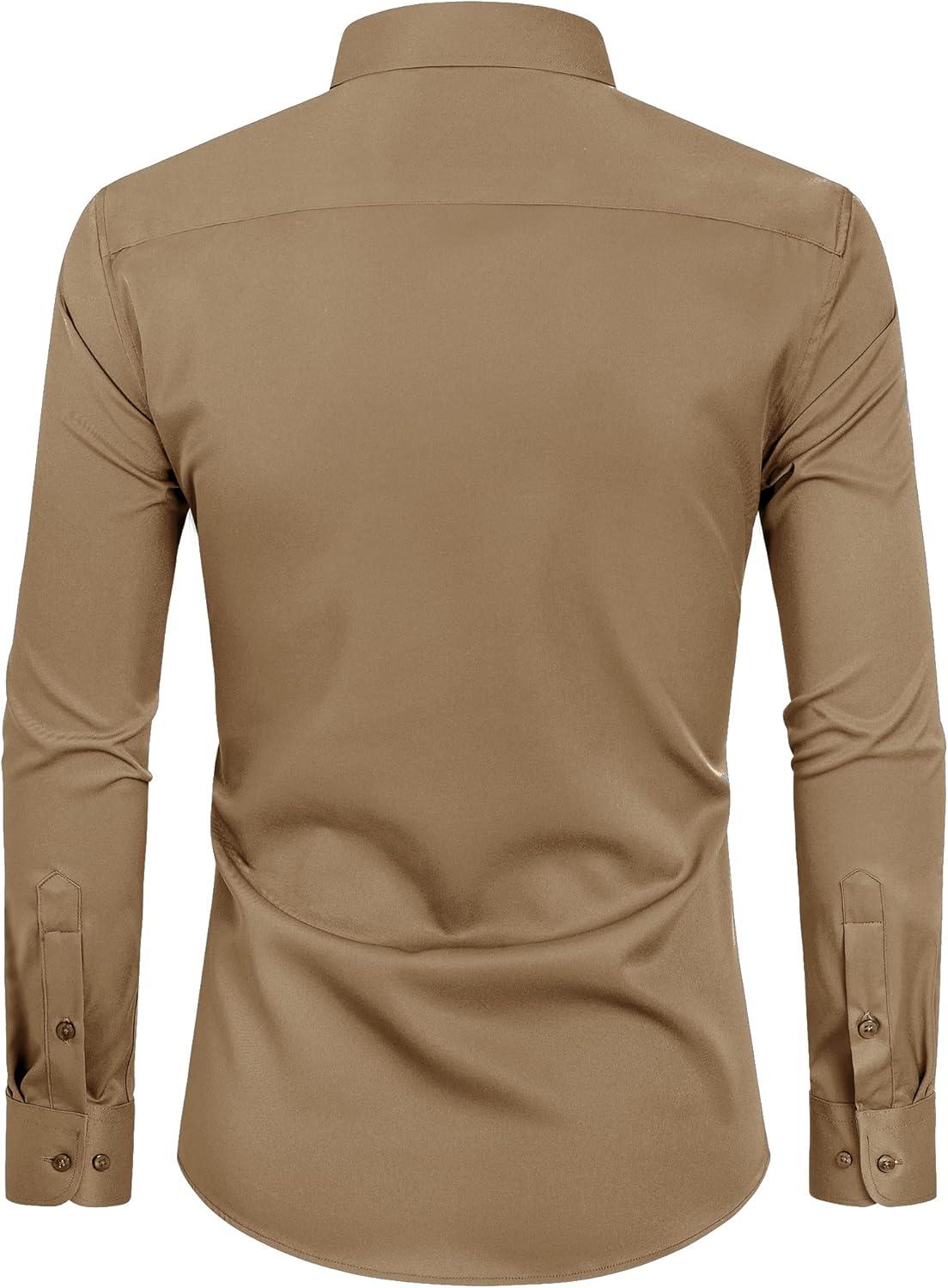 imageAlimens amp Gentle Slim Fit Dress Shirts for Men Long Sleeve Stretch Stain Proof Wrinkle Free Button Down Shirts Formal ShirtsDark Khaki
