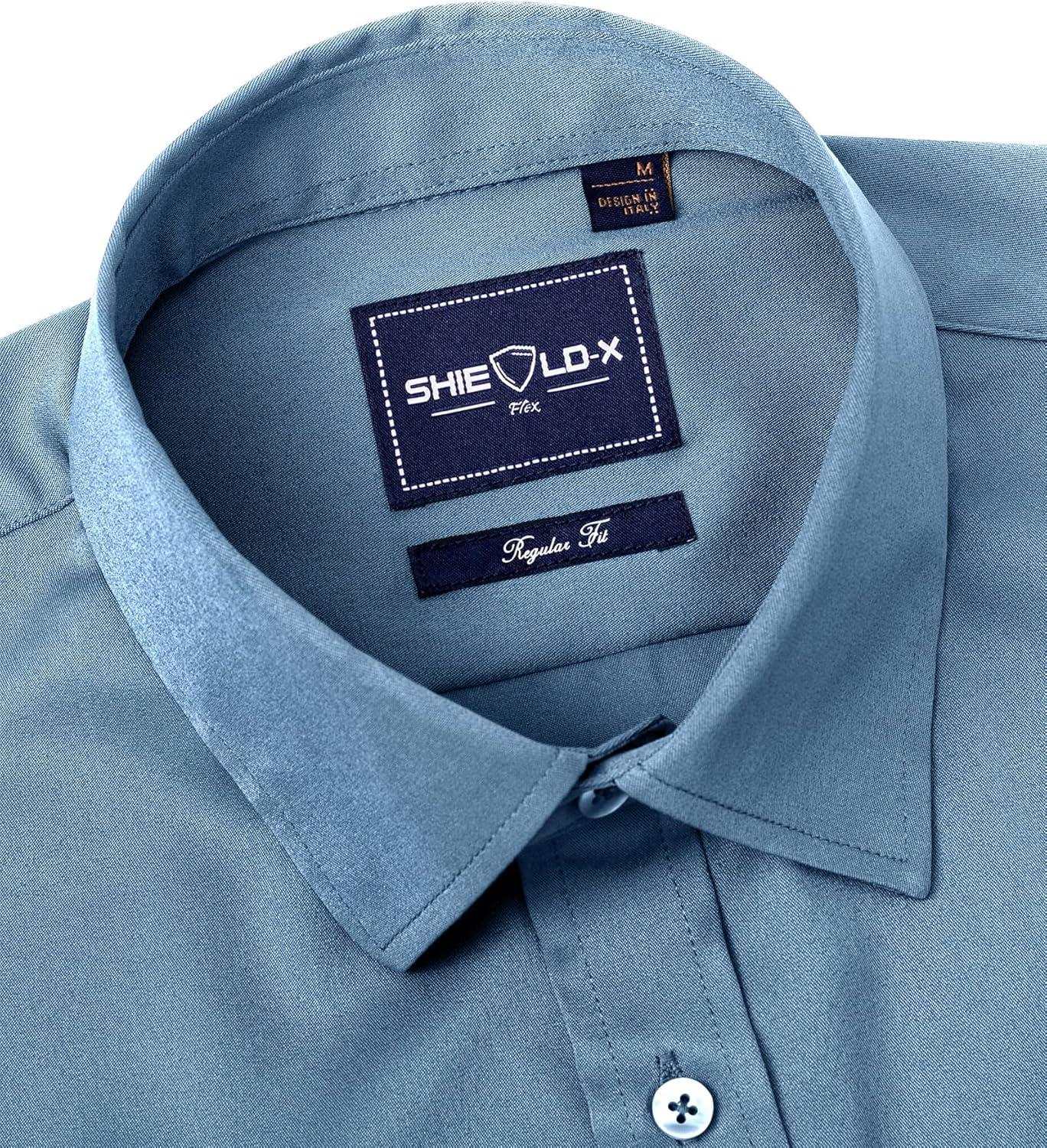 imageAlimens amp Gentle Slim Fit Dress Shirts for Men Long Sleeve Stretch Stain Proof Wrinkle Free Button Down Shirts Formal ShirtsDenim Blue
