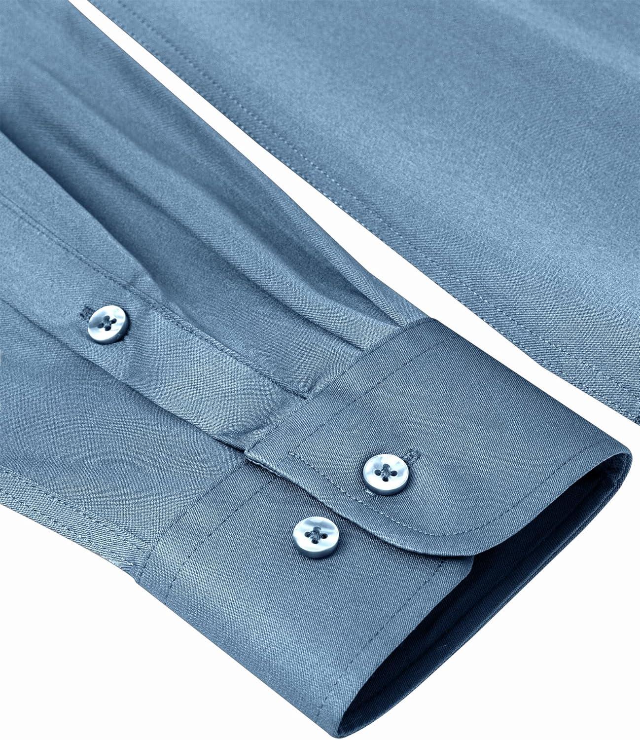 imageAlimens amp Gentle Slim Fit Dress Shirts for Men Long Sleeve Stretch Stain Proof Wrinkle Free Button Down Shirts Formal ShirtsDenim Blue