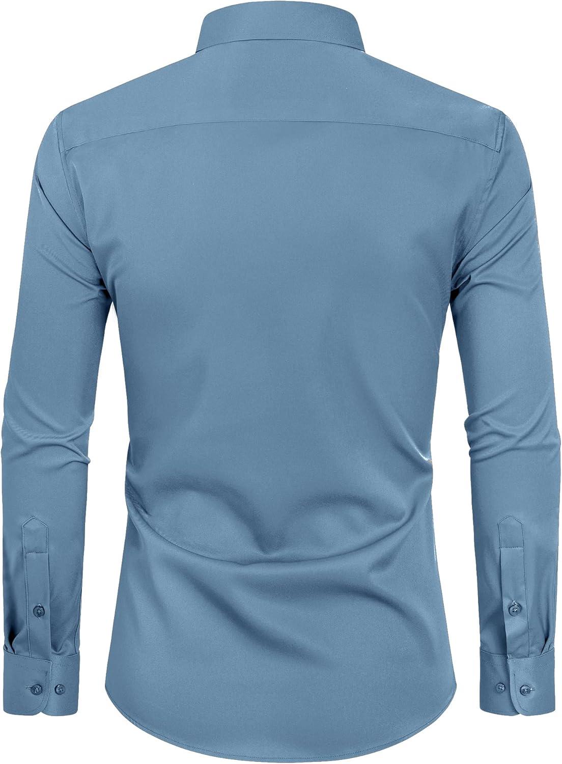 imageAlimens amp Gentle Slim Fit Dress Shirts for Men Long Sleeve Stretch Stain Proof Wrinkle Free Button Down Shirts Formal ShirtsDenim Blue