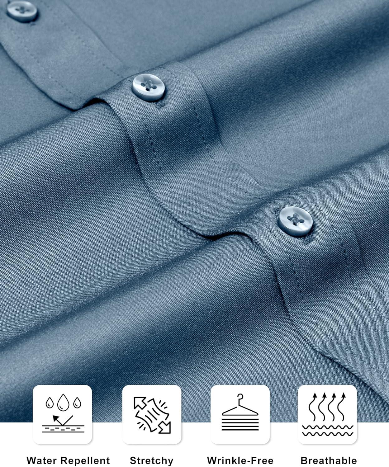 imageAlimens amp Gentle Slim Fit Dress Shirts for Men Long Sleeve Stretch Stain Proof Wrinkle Free Button Down Shirts Formal ShirtsDenim Blue