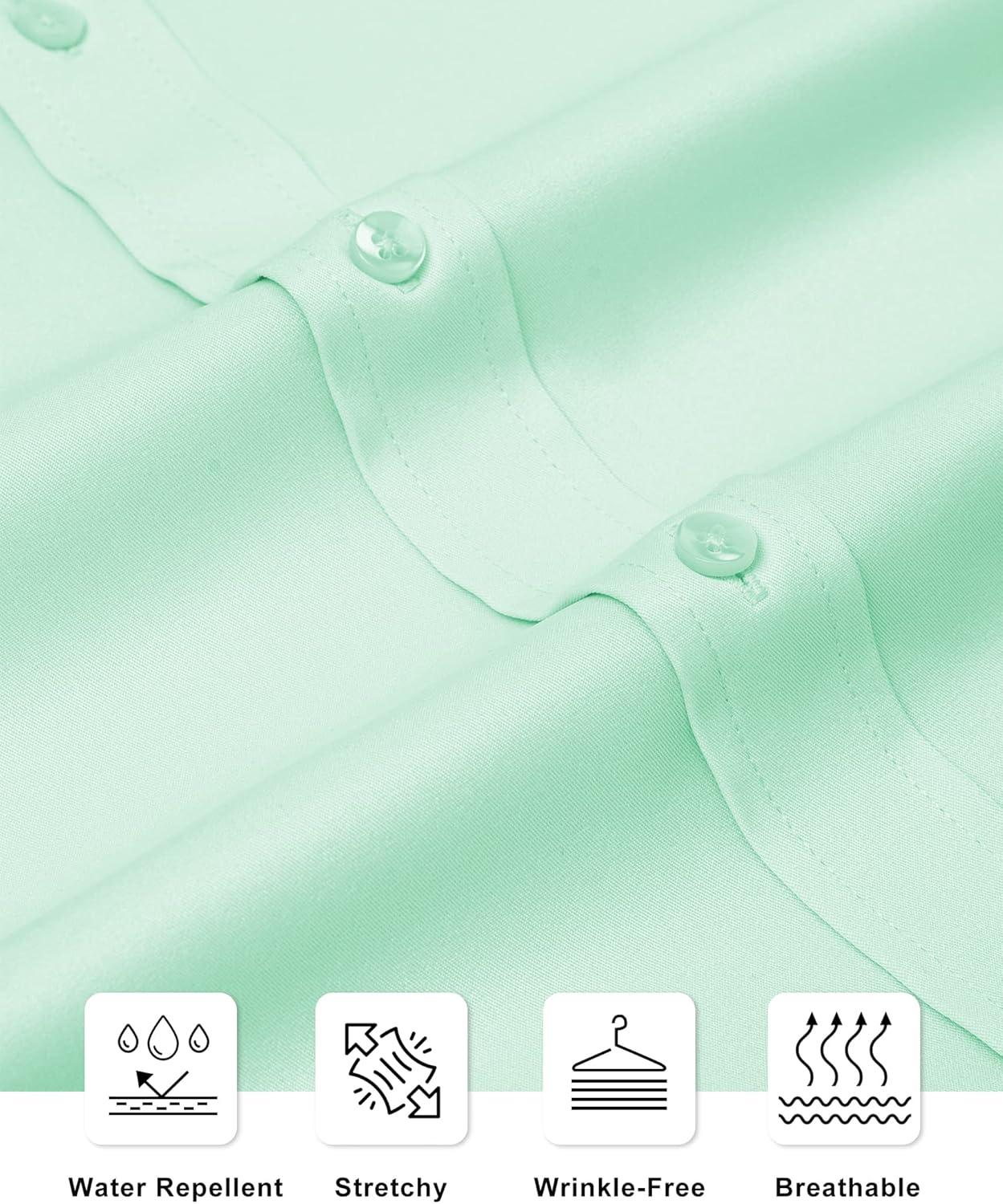 imageAlimens amp Gentle Slim Fit Dress Shirts for Men Long Sleeve Stretch Stain Proof Wrinkle Free Button Down Shirts Formal ShirtsGrass Green