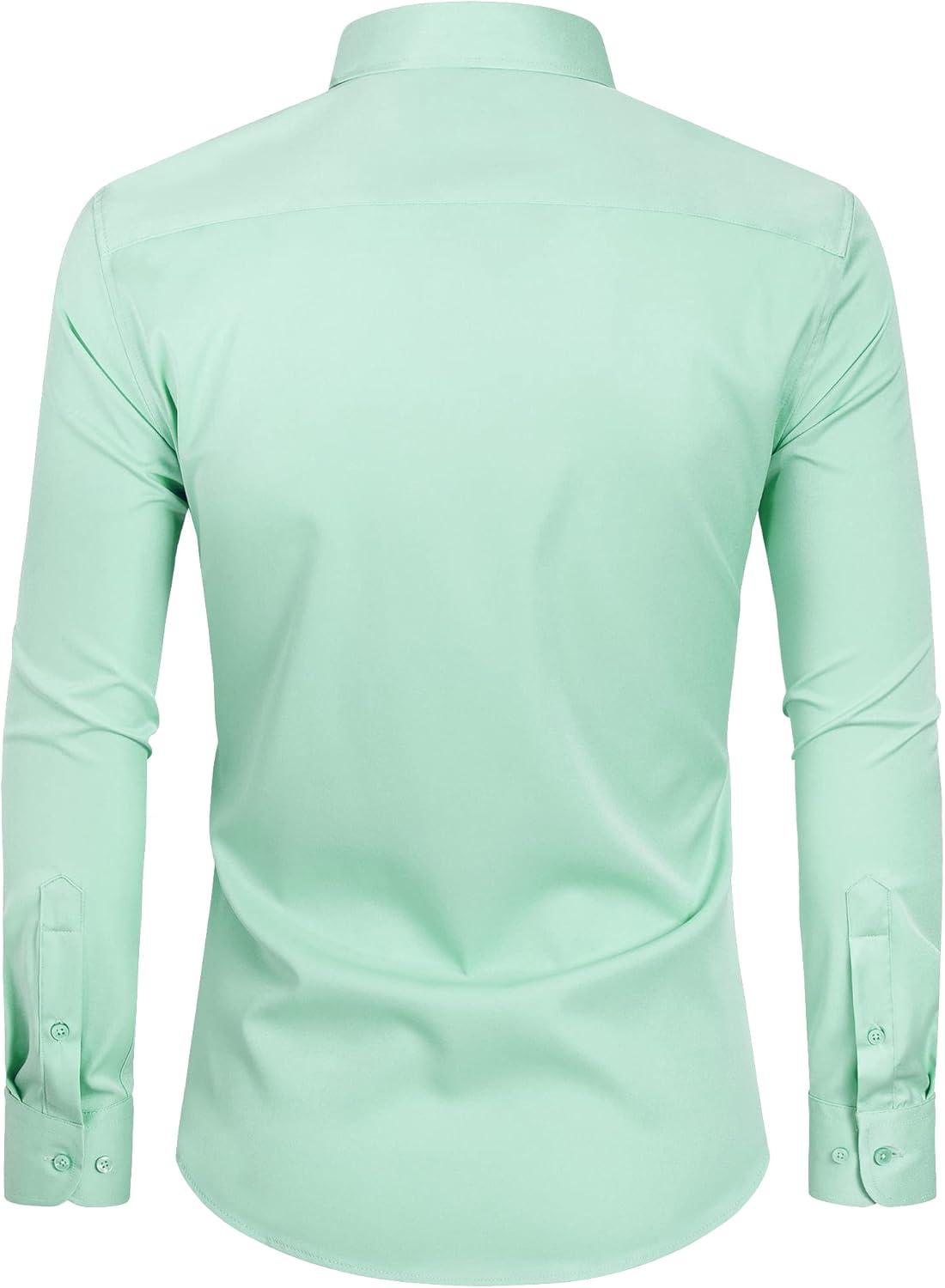 imageAlimens amp Gentle Slim Fit Dress Shirts for Men Long Sleeve Stretch Stain Proof Wrinkle Free Button Down Shirts Formal ShirtsGrass Green