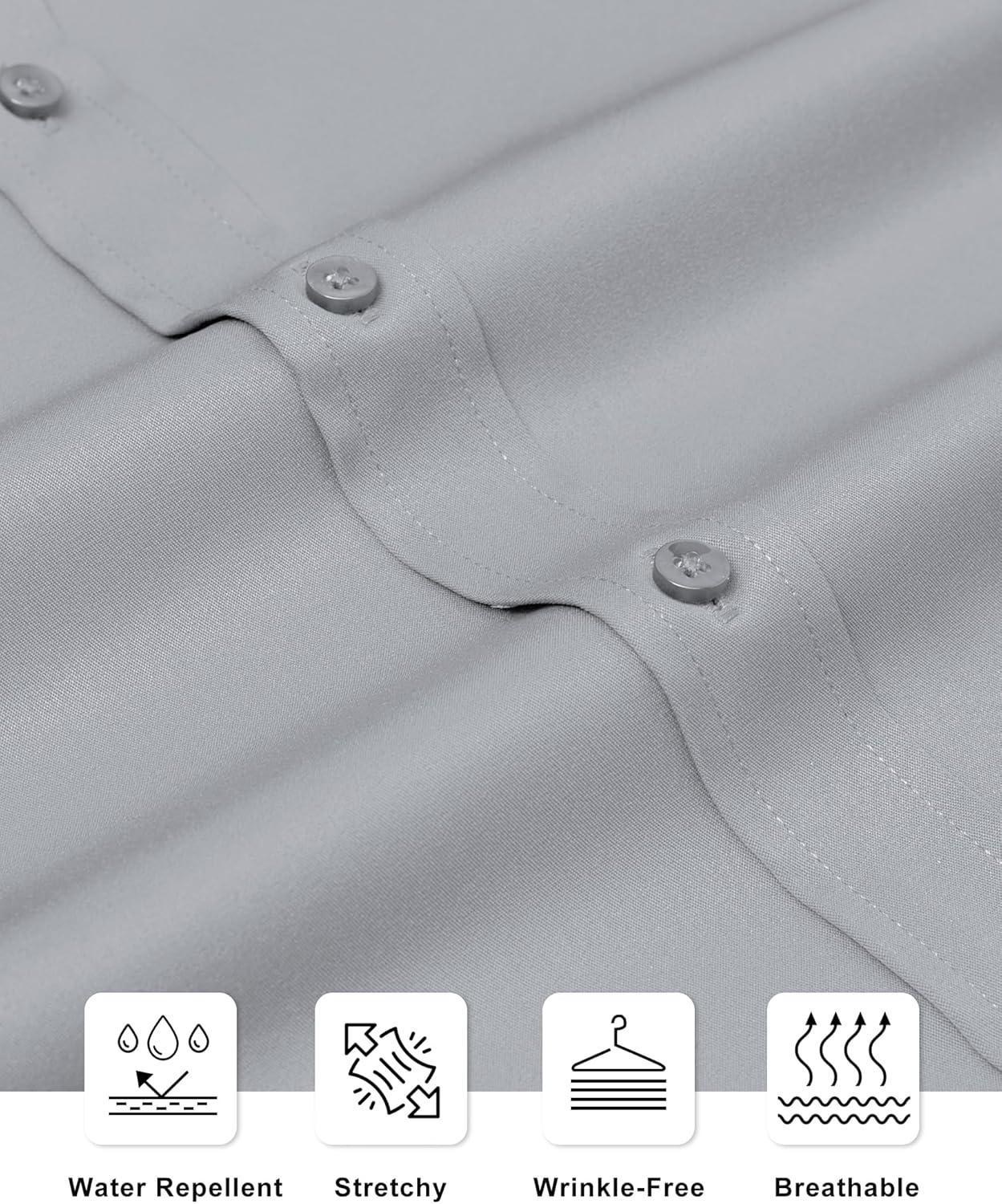 imageAlimens amp Gentle Slim Fit Dress Shirts for Men Long Sleeve Stretch Stain Proof Wrinkle Free Button Down Shirts Formal ShirtsLight Grey