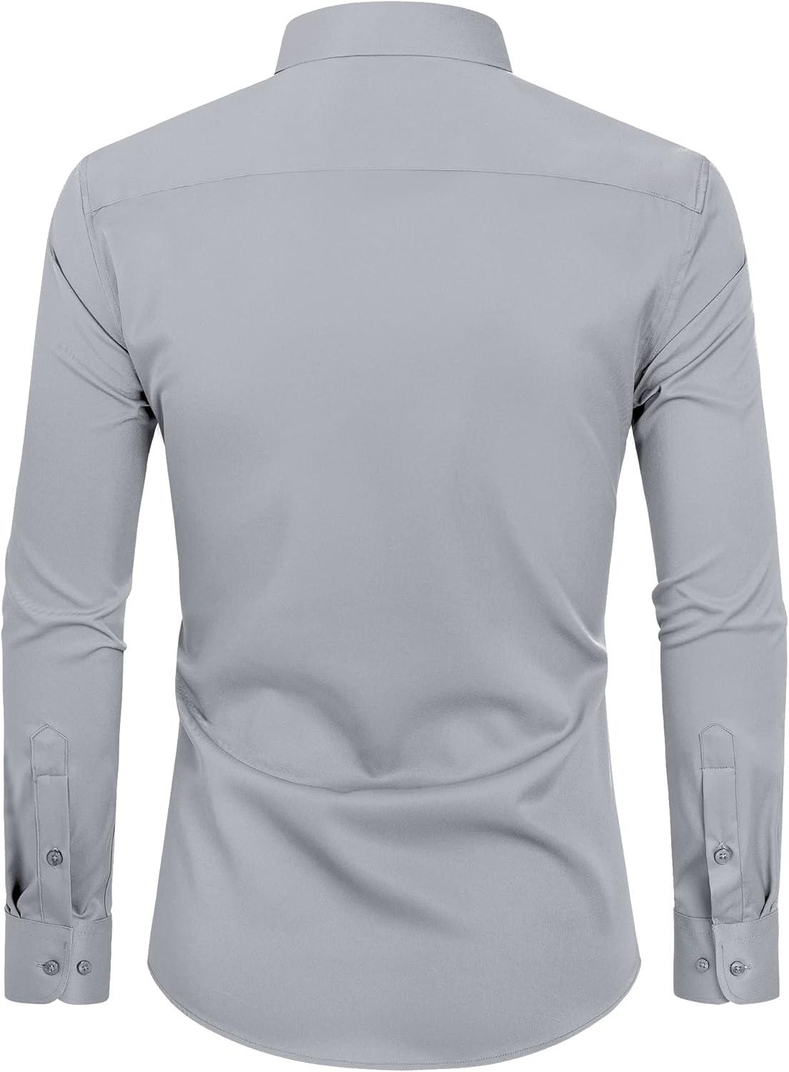 imageAlimens amp Gentle Slim Fit Dress Shirts for Men Long Sleeve Stretch Stain Proof Wrinkle Free Button Down Shirts Formal ShirtsLight Grey