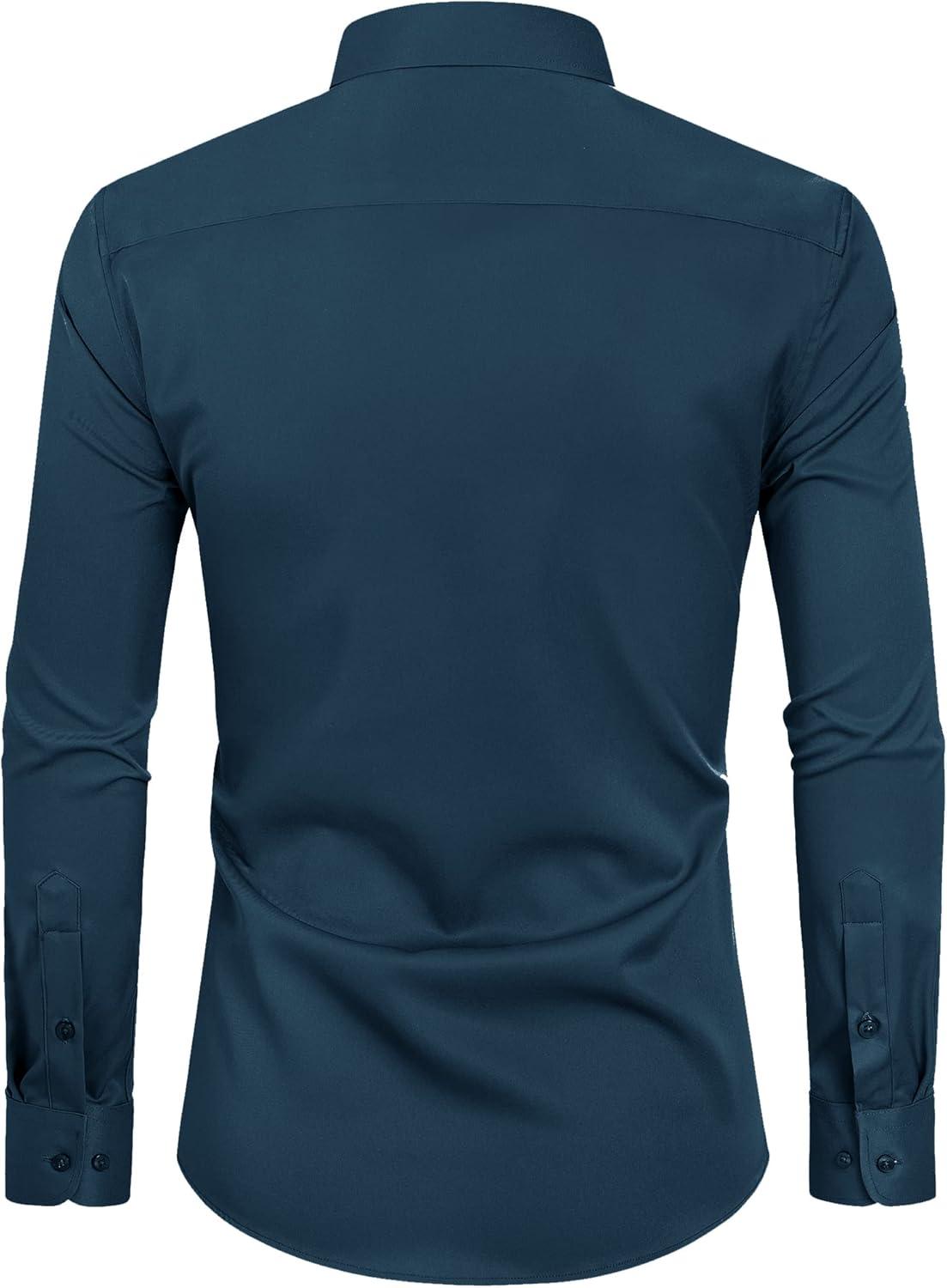 imageAlimens amp Gentle Slim Fit Dress Shirts for Men Long Sleeve Stretch Stain Proof Wrinkle Free Button Down Shirts Formal ShirtsLight Navy