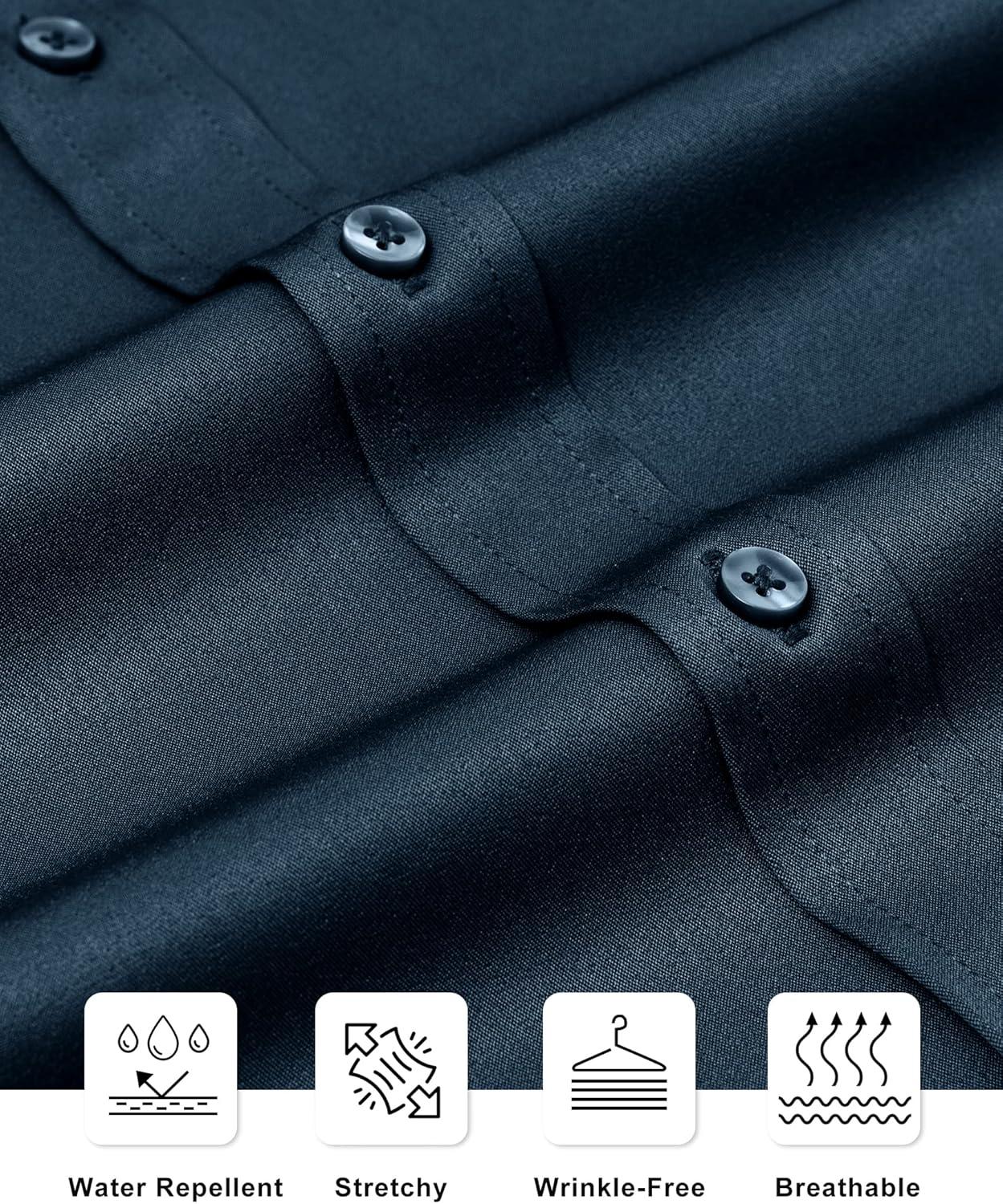 imageAlimens amp Gentle Slim Fit Dress Shirts for Men Long Sleeve Stretch Stain Proof Wrinkle Free Button Down Shirts Formal ShirtsLight Navy