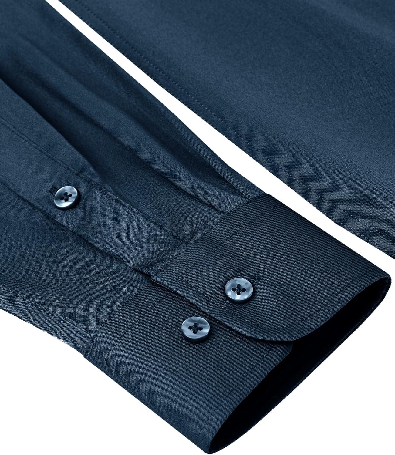 imageAlimens amp Gentle Slim Fit Dress Shirts for Men Long Sleeve Stretch Stain Proof Wrinkle Free Button Down Shirts Formal ShirtsLight Navy