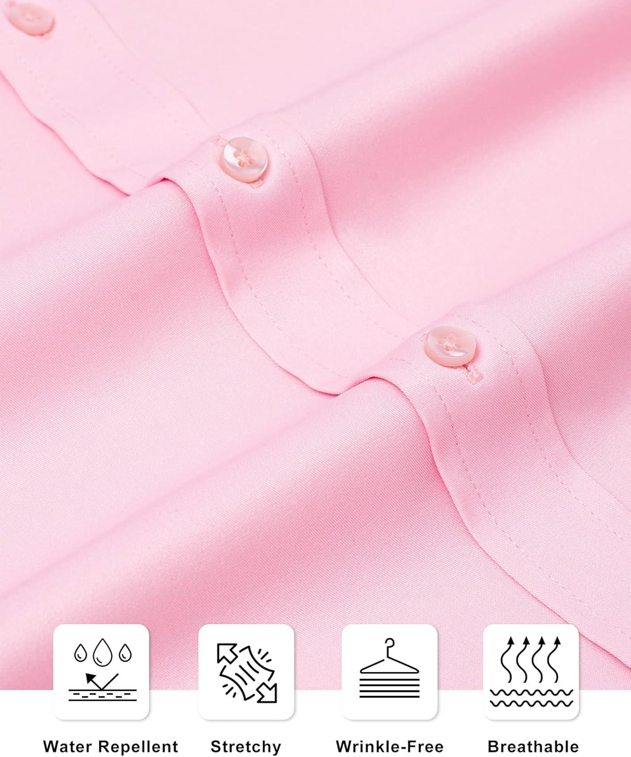 imageAlimens amp Gentle Slim Fit Dress Shirts for Men Long Sleeve Stretch Stain Proof Wrinkle Free Button Down Shirts Formal ShirtsPink