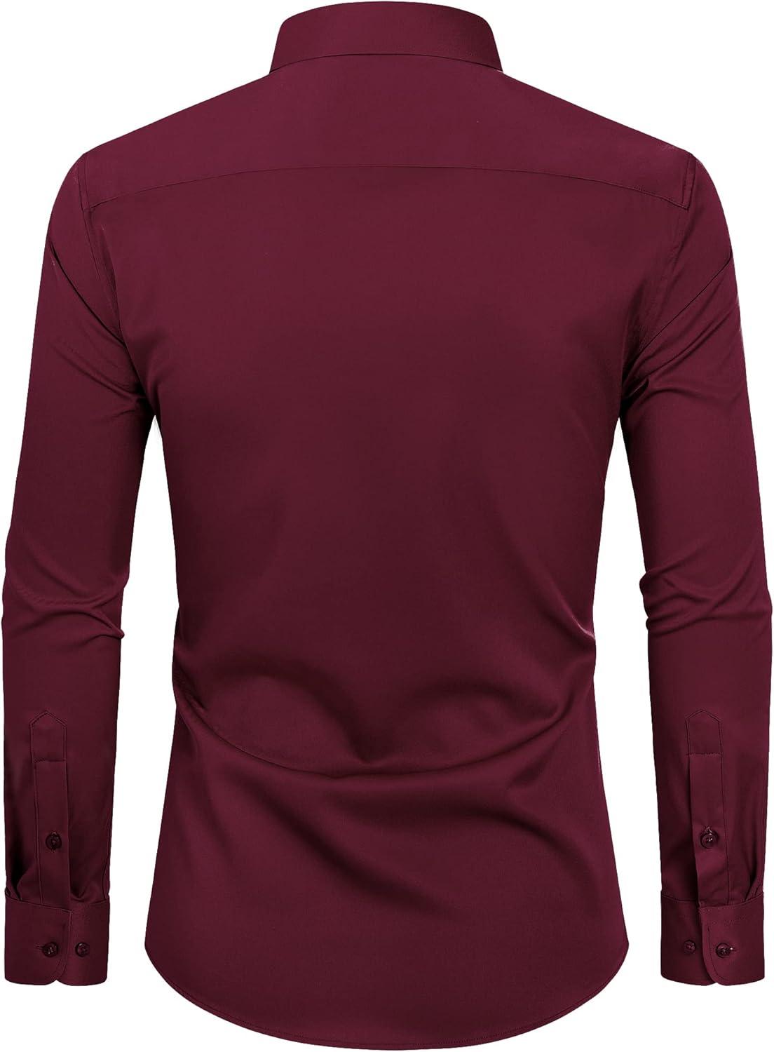 imageAlimens amp Gentle Slim Fit Dress Shirts for Men Long Sleeve Stretch Stain Proof Wrinkle Free Button Down Shirts Formal ShirtsWine Burgundy