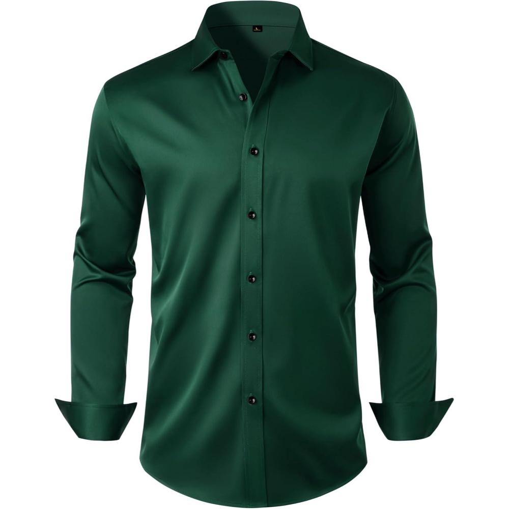 imageAlimens amp Gentle Mens Anti Odor Dress Shirts Long Sleeve Wrinkle Free Stretch Button Down Shirt Business Formal WeddingDark Green