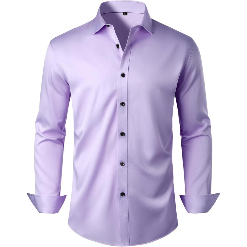 imageAlimens amp Gentle Mens Anti Odor Dress Shirts Long Sleeve Wrinkle Free Stretch Button Down Shirt Business Formal WeddingLavender