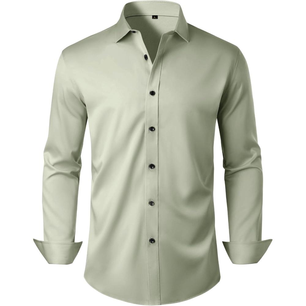 imageAlimens amp Gentle Mens Anti Odor Dress Shirts Long Sleeve Wrinkle Free Stretch Button Down Shirt Business Formal WeddingSage Green
