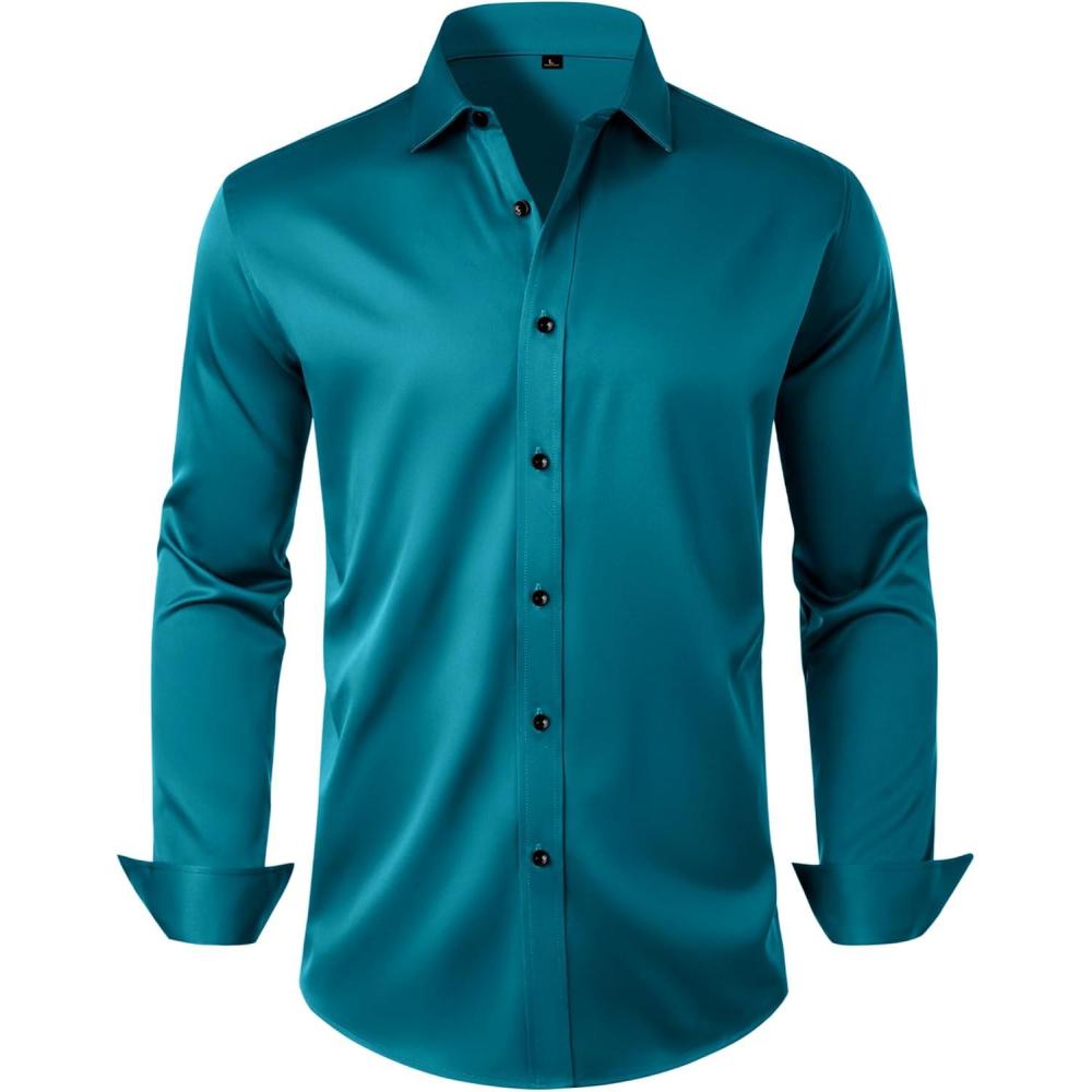 imageAlimens amp Gentle Mens Anti Odor Dress Shirts Long Sleeve Wrinkle Free Stretch Button Down Shirt Business Formal WeddingTeal