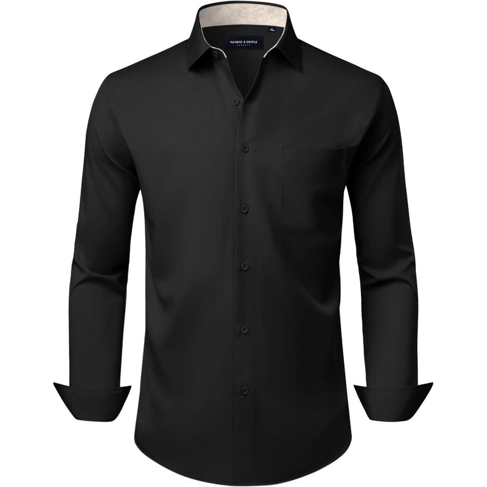 imageAlimens amp Gentle Mens Dress Shirts Casual Long Sleeve Wrinkle Free Stretch Club Prom Party Button Down Shirt with PocketBlackchampagne