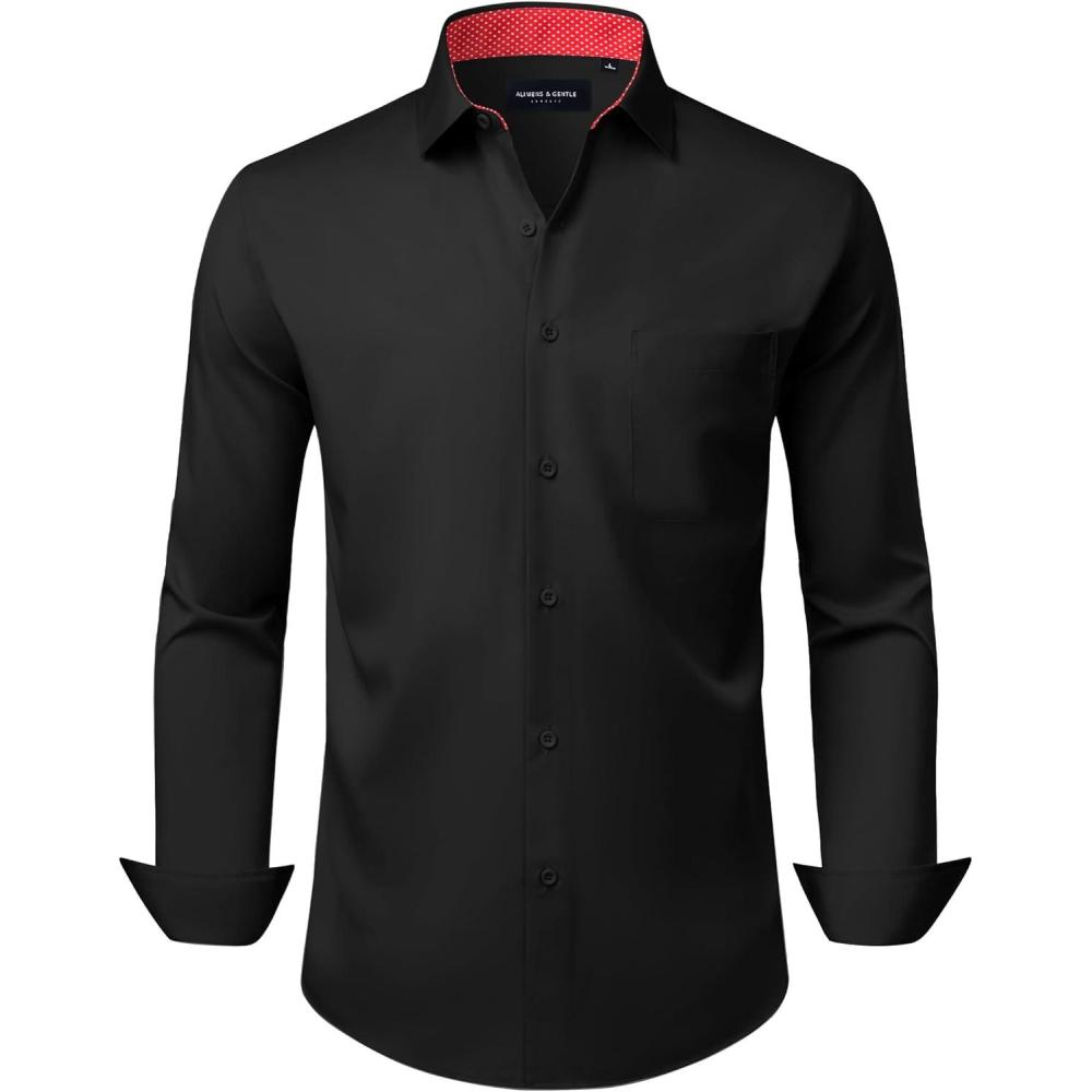 imageAlimens amp Gentle Mens Dress Shirts Casual Long Sleeve Wrinkle Free Stretch Club Prom Party Button Down Shirt with PocketBlackred Polka Dots