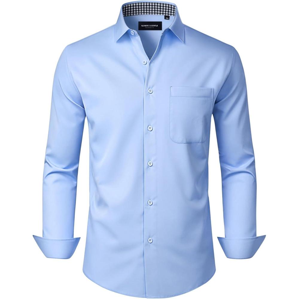 imageAlimens amp Gentle Mens Dress Shirts Casual Long Sleeve Wrinkle Free Stretch Club Prom Party Button Down Shirt with PocketBlue