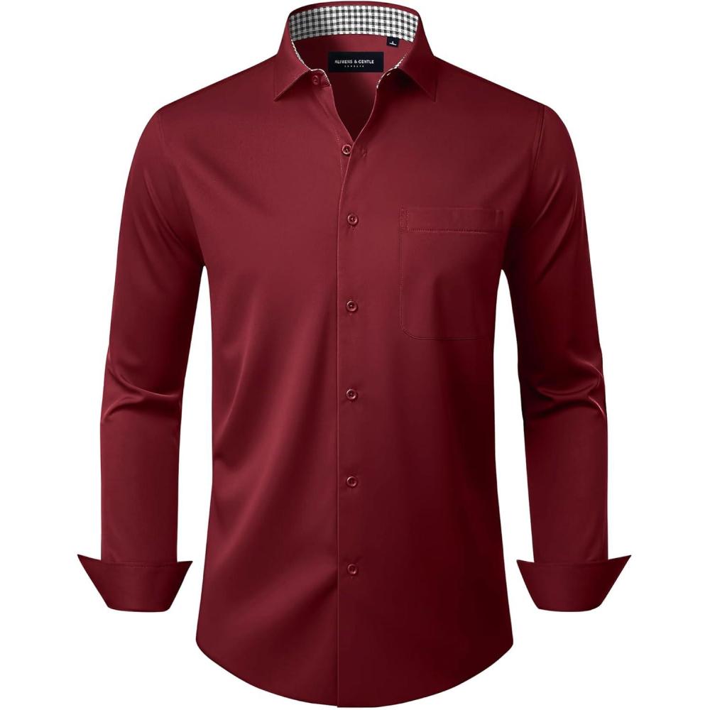 imageAlimens amp Gentle Mens Dress Shirts Casual Long Sleeve Wrinkle Free Stretch Club Prom Party Button Down Shirt with PocketBurgundy