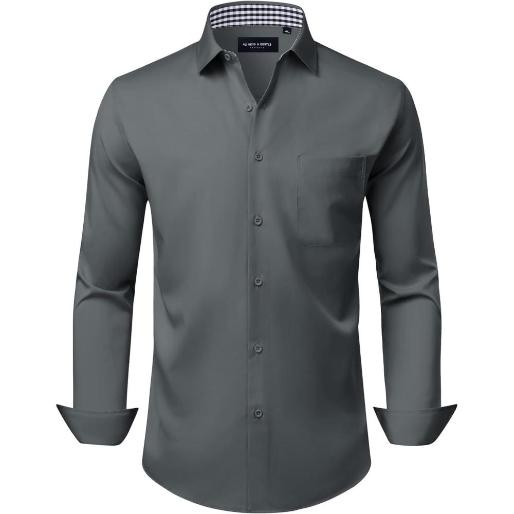 imageAlimens amp Gentle Mens Dress Shirts Casual Long Sleeve Wrinkle Free Stretch Club Prom Party Button Down Shirt with PocketGrey