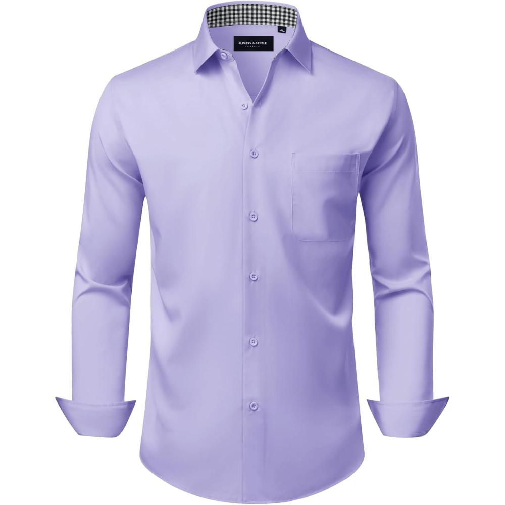 imageAlimens amp Gentle Mens Dress Shirts Casual Long Sleeve Wrinkle Free Stretch Club Prom Party Button Down Shirt with PocketLavender