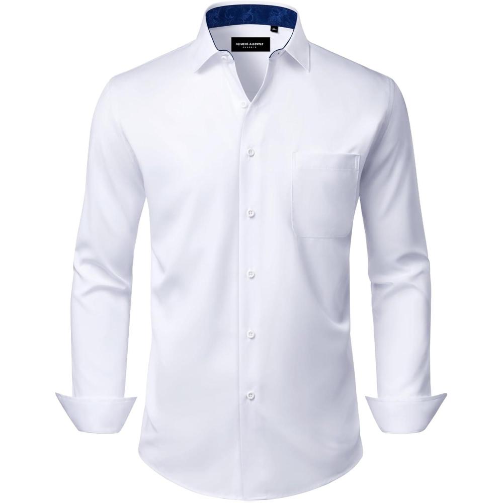 imageAlimens amp Gentle Mens Dress Shirts Casual Long Sleeve Wrinkle Free Stretch Club Prom Party Button Down Shirt with PocketWhiteroyal Blue