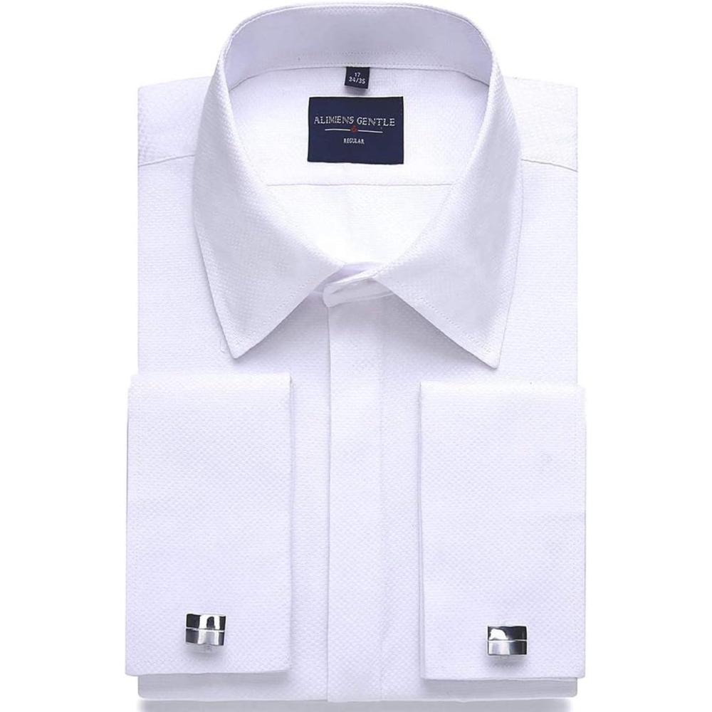 imageAlimens amp Gentle Mens Dress Shirts French Cuff Long Sleeve Regular Fit Formal Tuxedo Cufflinks ShirtWhite
