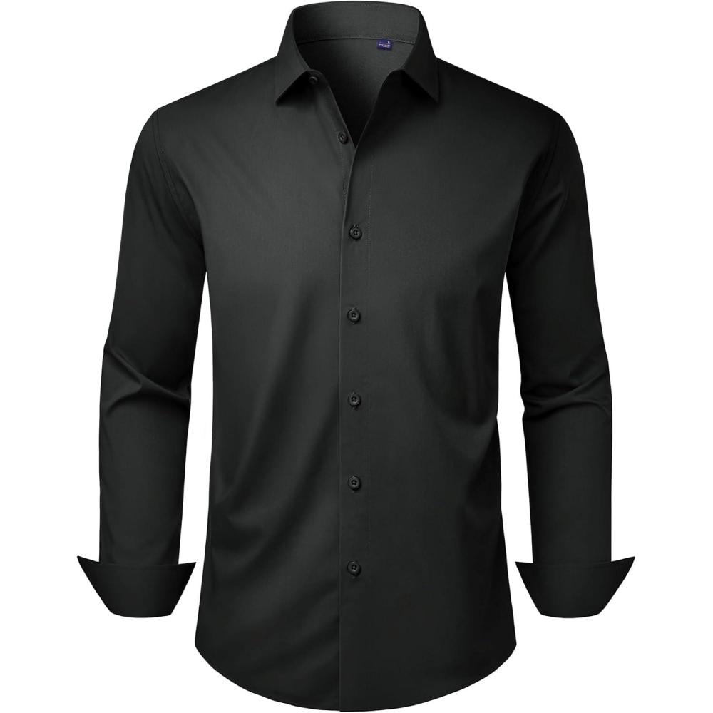 imageAlimens amp Gentle Mens Dress Shirts Long Sleeve Stretch Wrinkle Free Business Casual Button Down ShirtBlack