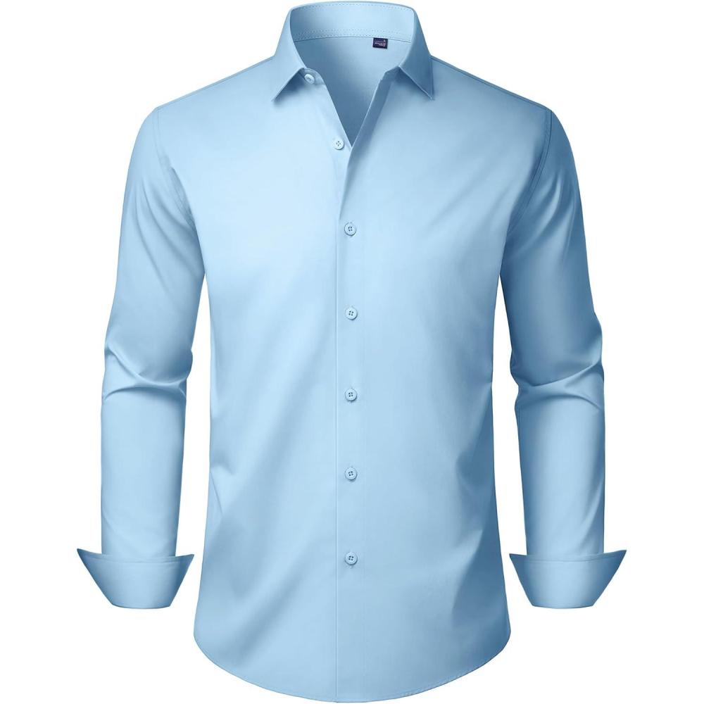 imageAlimens amp Gentle Mens Dress Shirts Long Sleeve Stretch Wrinkle Free Business Casual Button Down ShirtBlue
