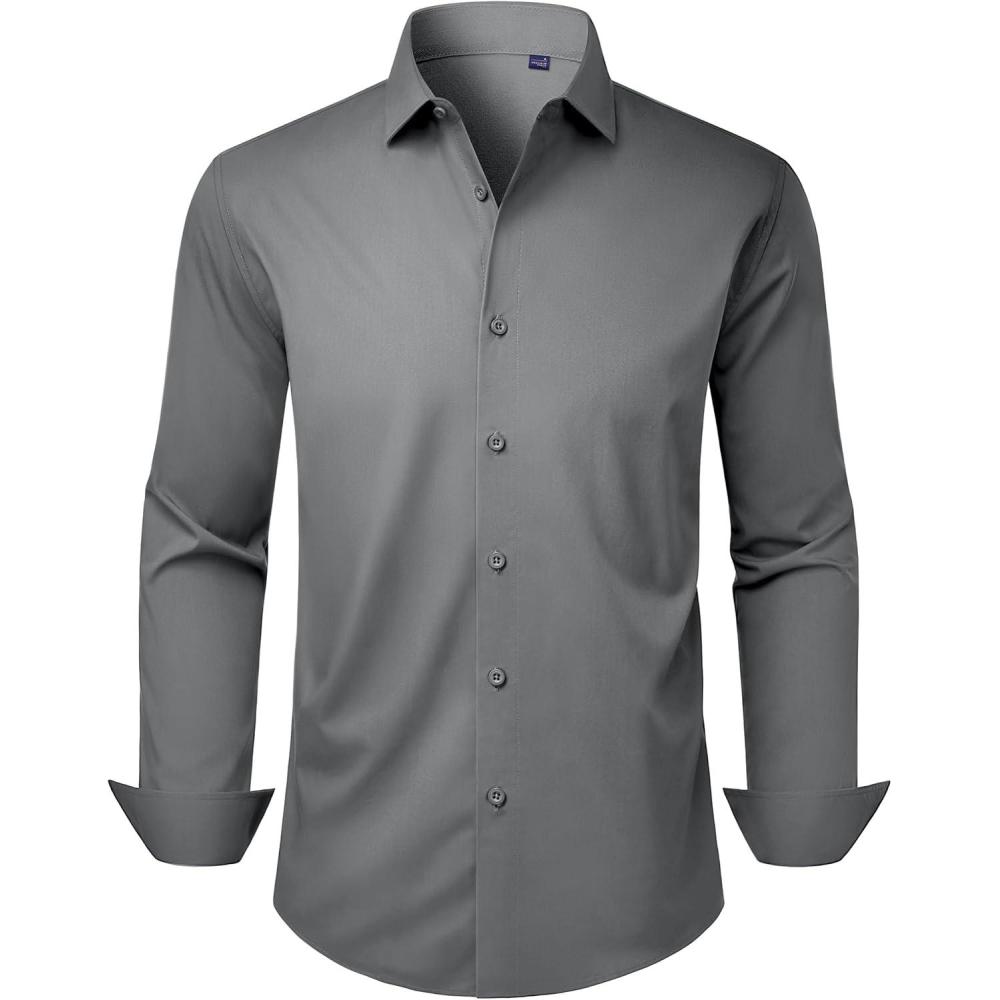 imageAlimens amp Gentle Mens Dress Shirts Long Sleeve Stretch Wrinkle Free Business Casual Button Down ShirtGrey