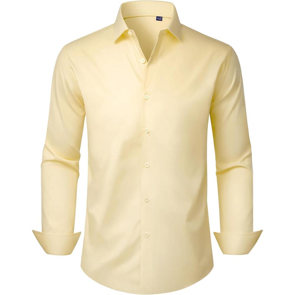 imageAlimens amp Gentle Mens Dress Shirts Long Sleeve Stretch Wrinkle Free Business Casual Button Down ShirtYellow