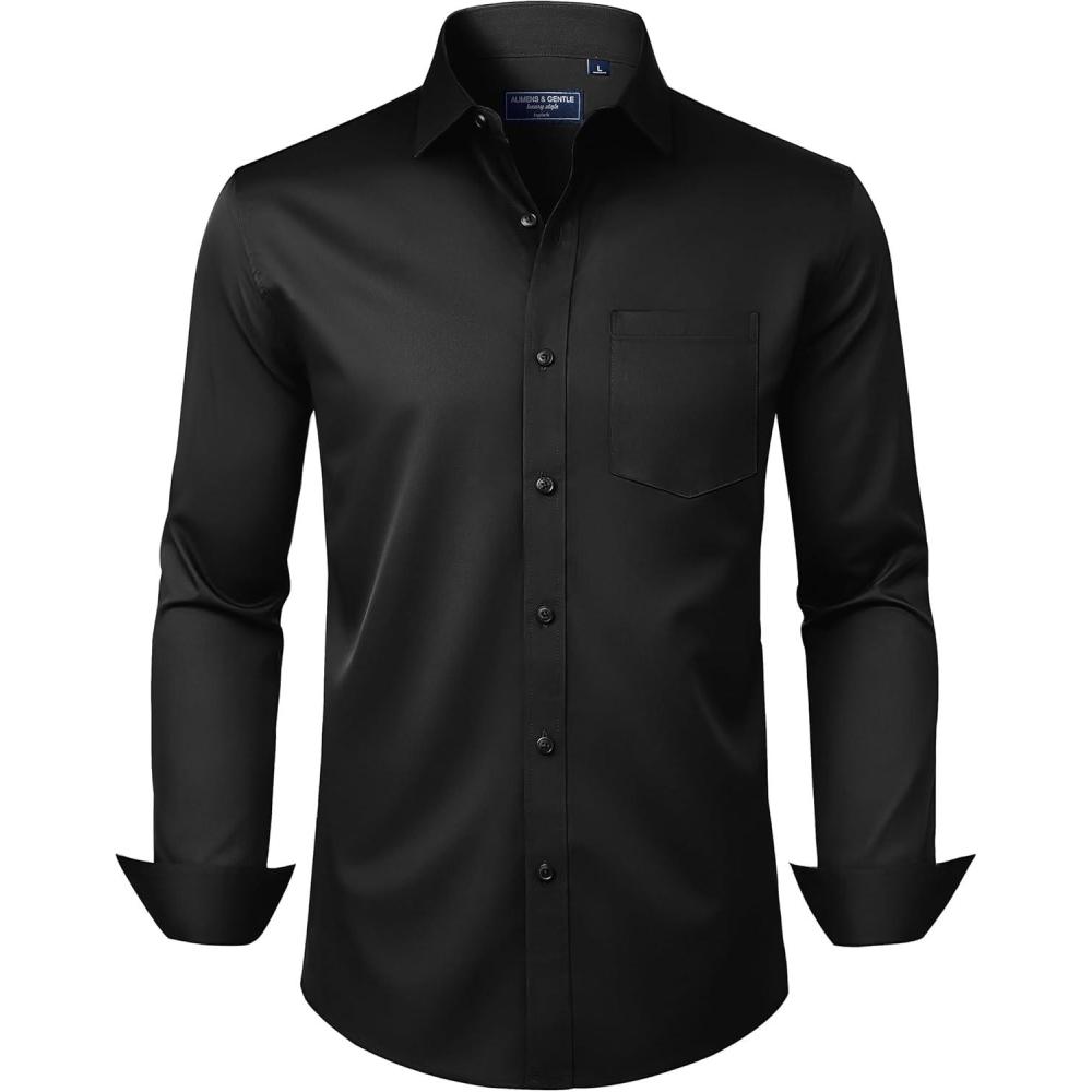 imageAlimens amp Gentle Mens Dress Shirts Long Sleeve Wrinkle Free Stretch Business Casual Button Down ShirtsBlack