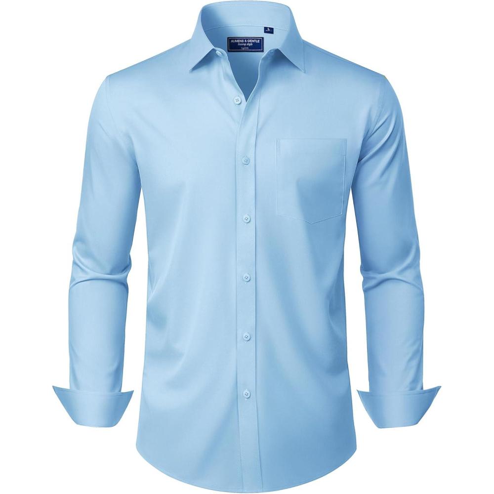 imageAlimens amp Gentle Mens Dress Shirts Long Sleeve Wrinkle Free Stretch Business Casual Button Down ShirtsBlue