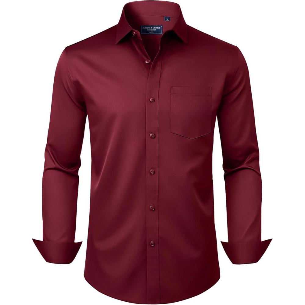 imageAlimens amp Gentle Mens Dress Shirts Long Sleeve Wrinkle Free Stretch Business Casual Button Down ShirtsBurgundy