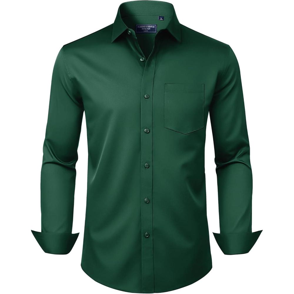 imageAlimens amp Gentle Mens Dress Shirts Long Sleeve Wrinkle Free Stretch Business Casual Button Down ShirtsGreen