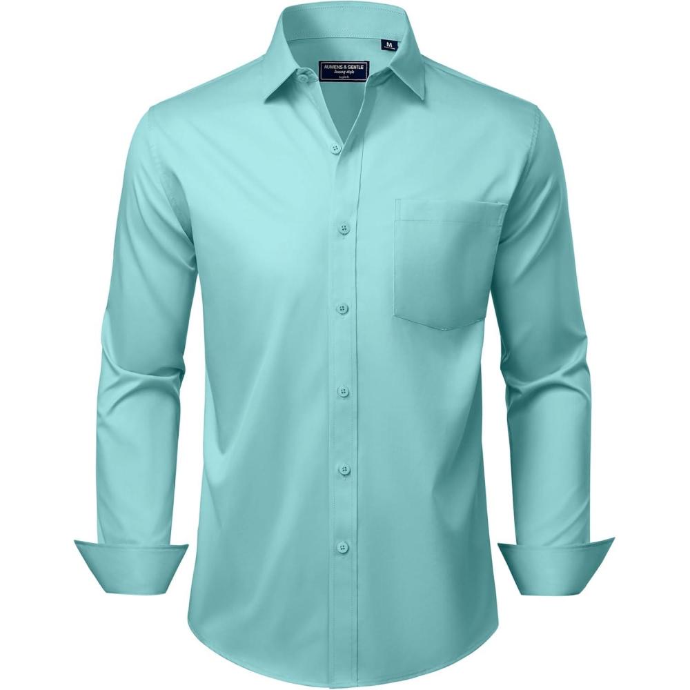 imageAlimens amp Gentle Mens Dress Shirts Long Sleeve Wrinkle Free Stretch Business Casual Button Down ShirtsGrey Green