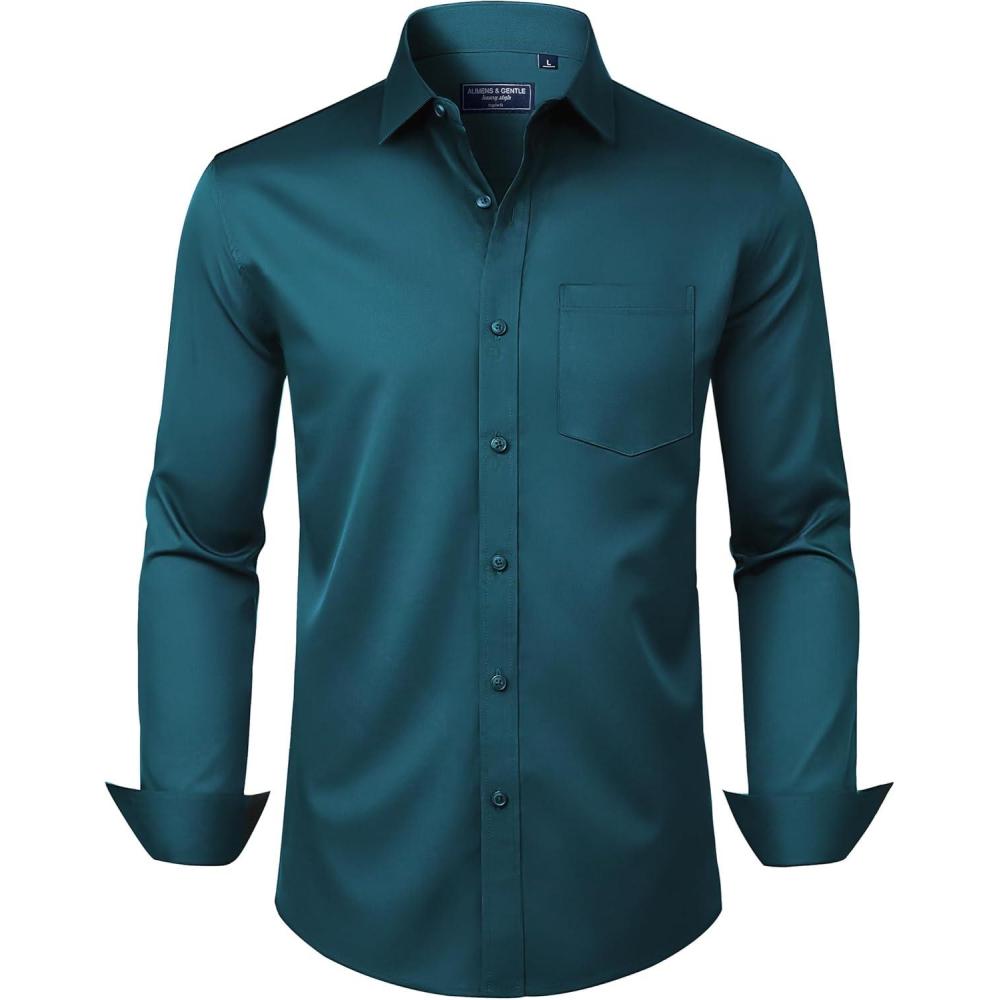 imageAlimens amp Gentle Mens Dress Shirts Long Sleeve Wrinkle Free Stretch Business Casual Button Down ShirtsPeacock Blue